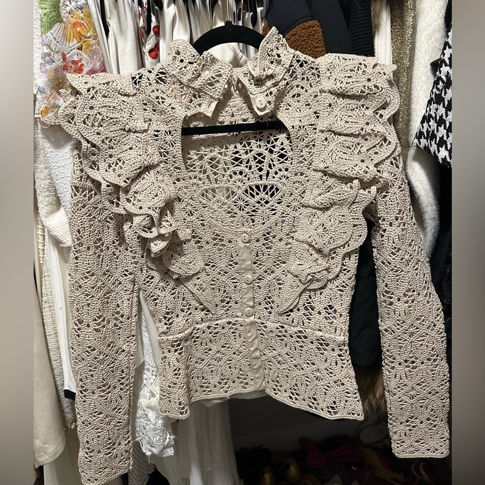 H&M Crochet Ruffle Blouse - Beige - Picture 2 of 2